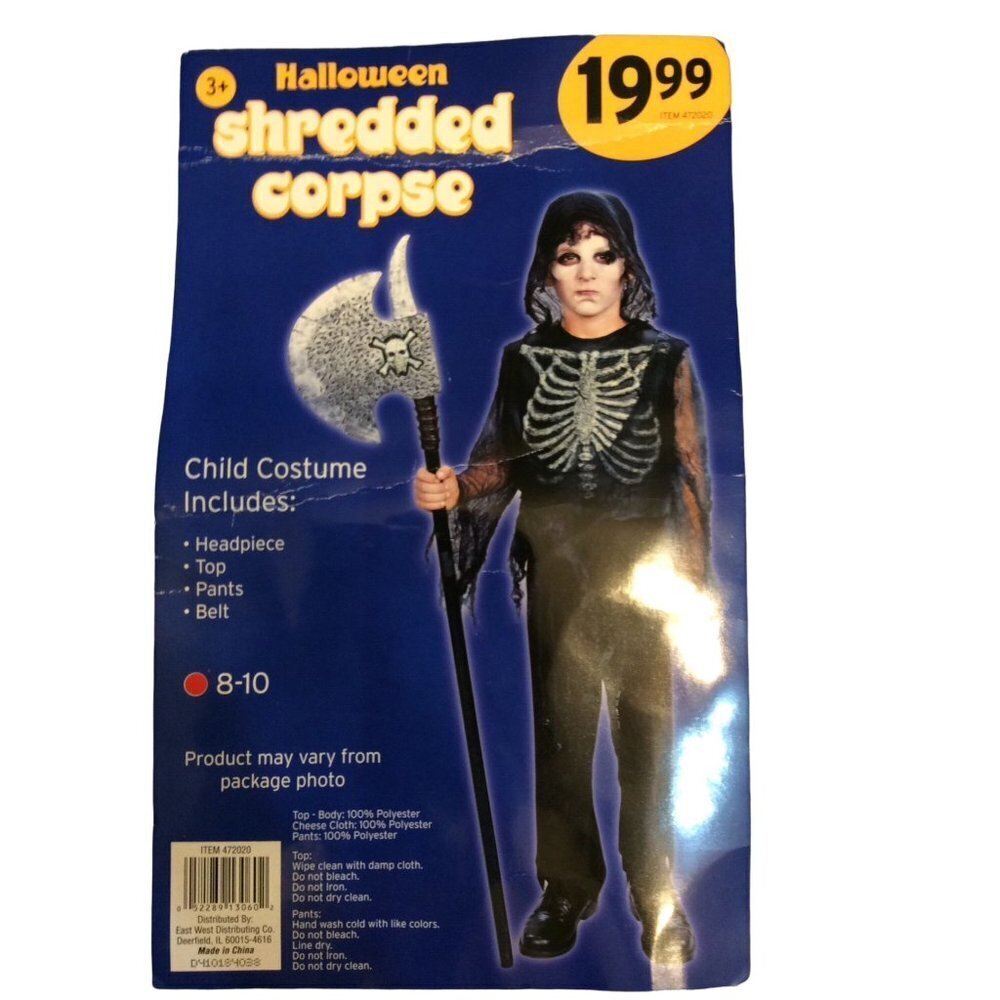 Shredded Corpse Halloween Costume Top Pants Bandanna Cord Belt Youth 8-10 Black